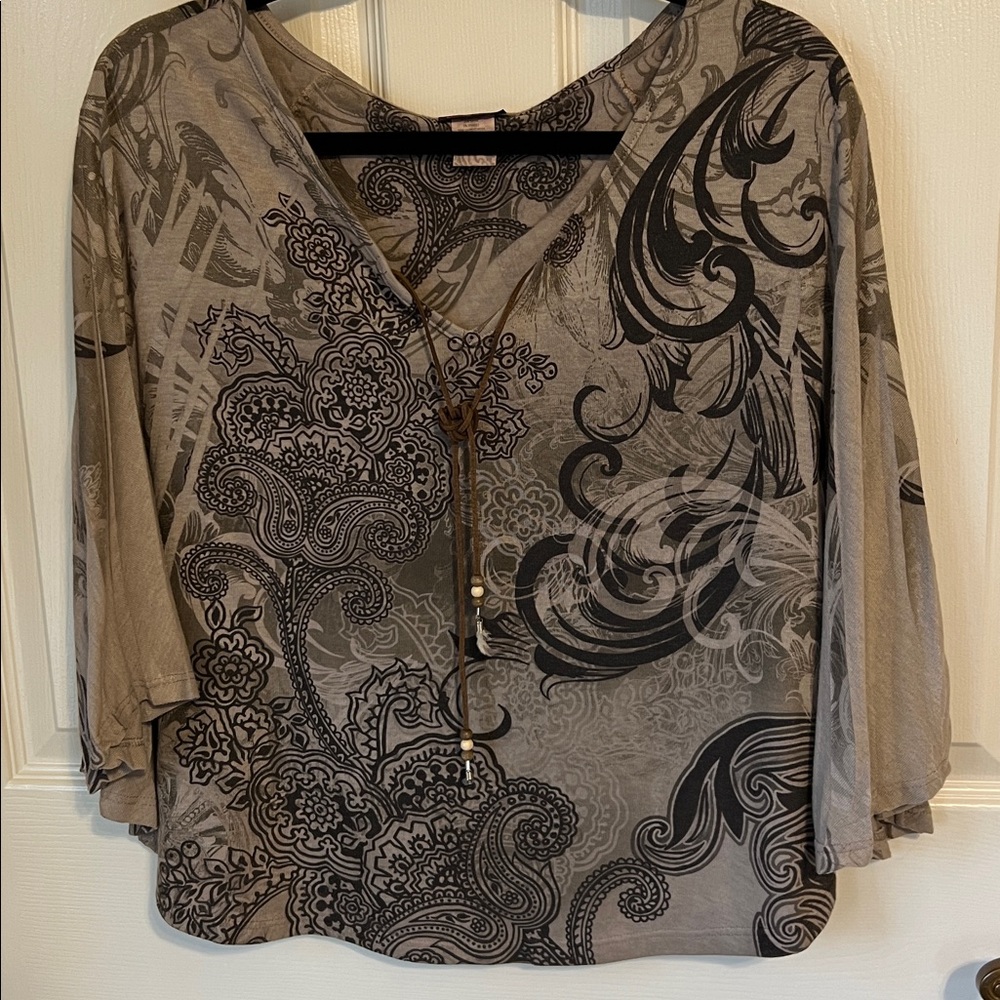 Agenda Taupe & Brown Patterned Top